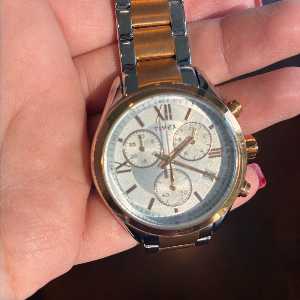 Timex Rose Gold and Silver Chronograph Watch